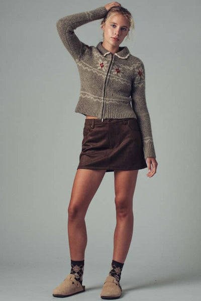 Faux Suede Mini Skirt with Inner Shorts